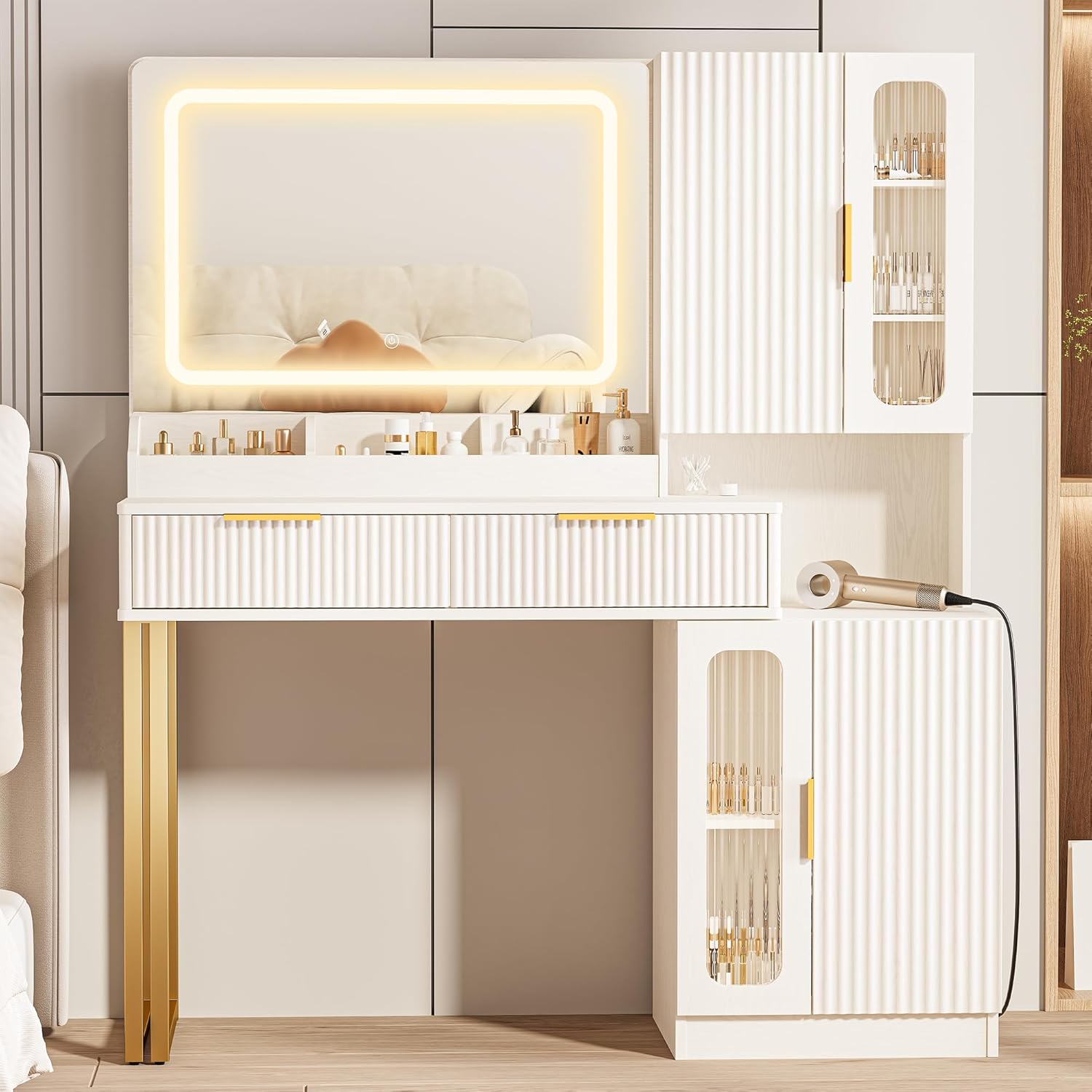 Dressing Table Vanity With Lighted Mirror - 42인치 화장대 거울 조명, 5개 선반