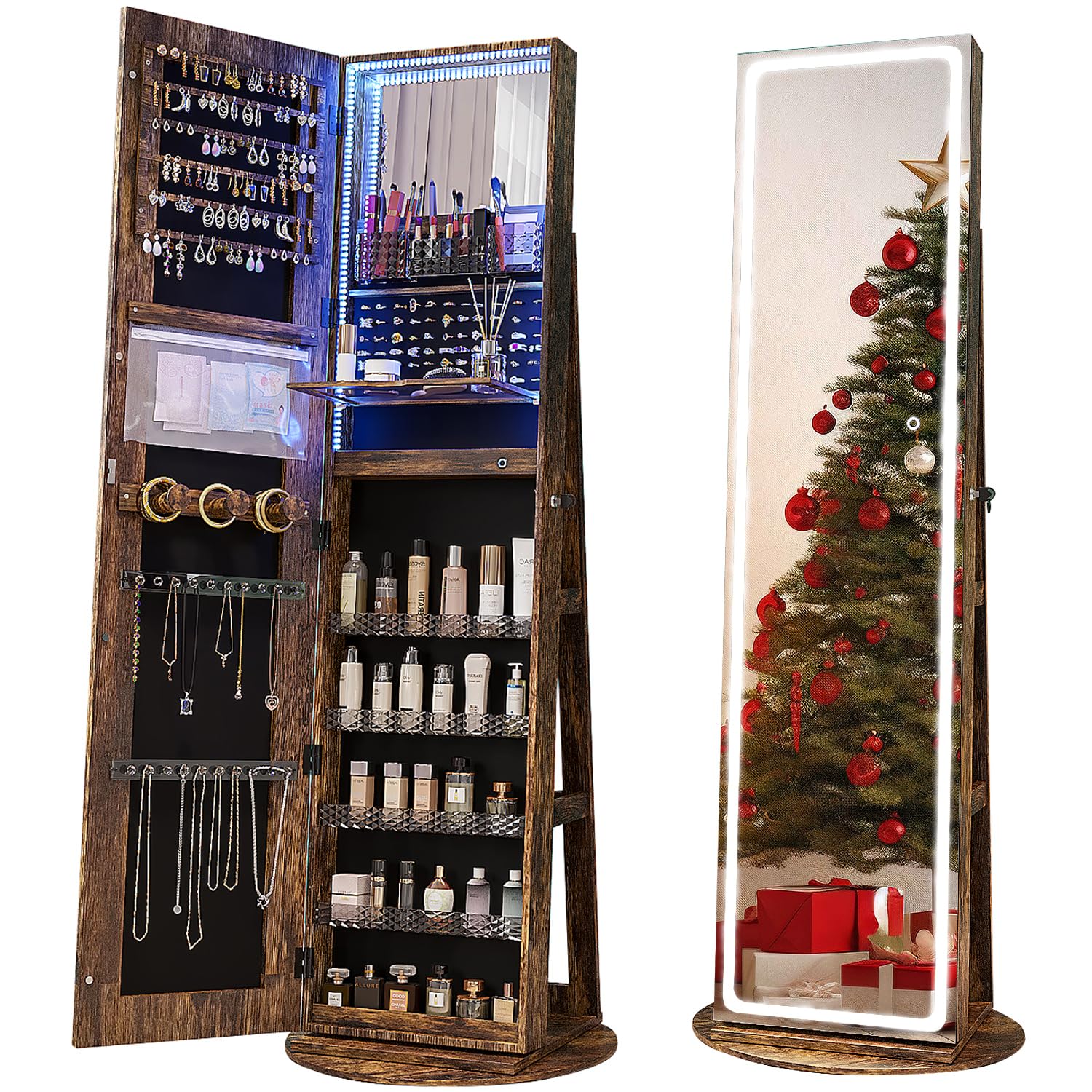 Full Length Mirror Jewelry Armoire - 회전형 LED 조명 거울이 달린 보석장,