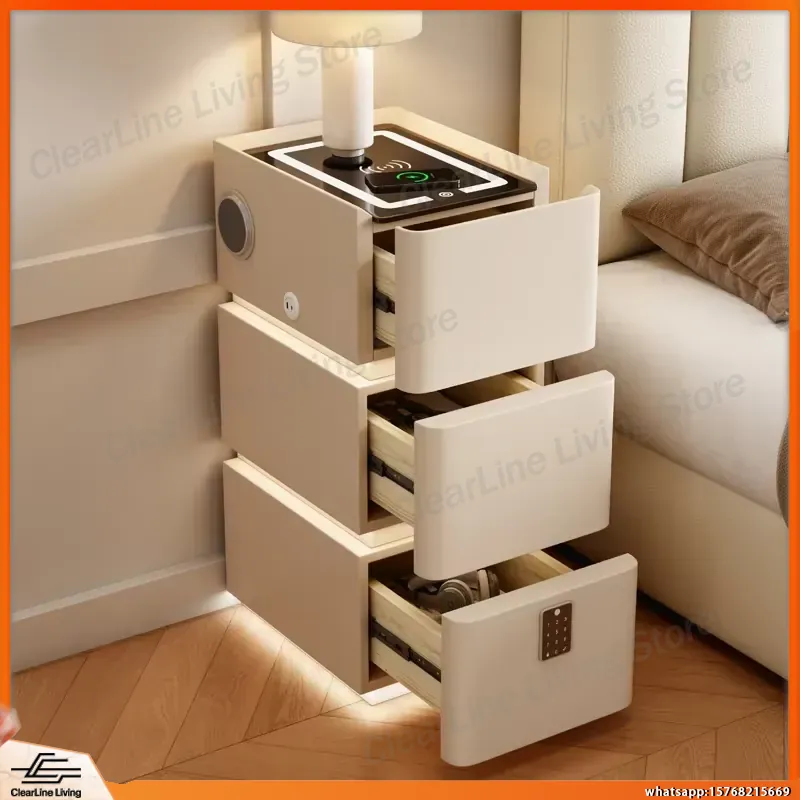 Floating Nightstand With Led Light - 초슬림 플로팅 나이트스탠드 3단 원목 침대협탁