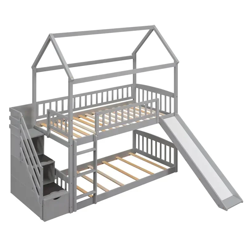 튼튼한 원목 소재의 어린이용 2층 침대, 미끄럼틀과 계 - Bunk Bed With Stairs And Slide 리뷰 및 가격