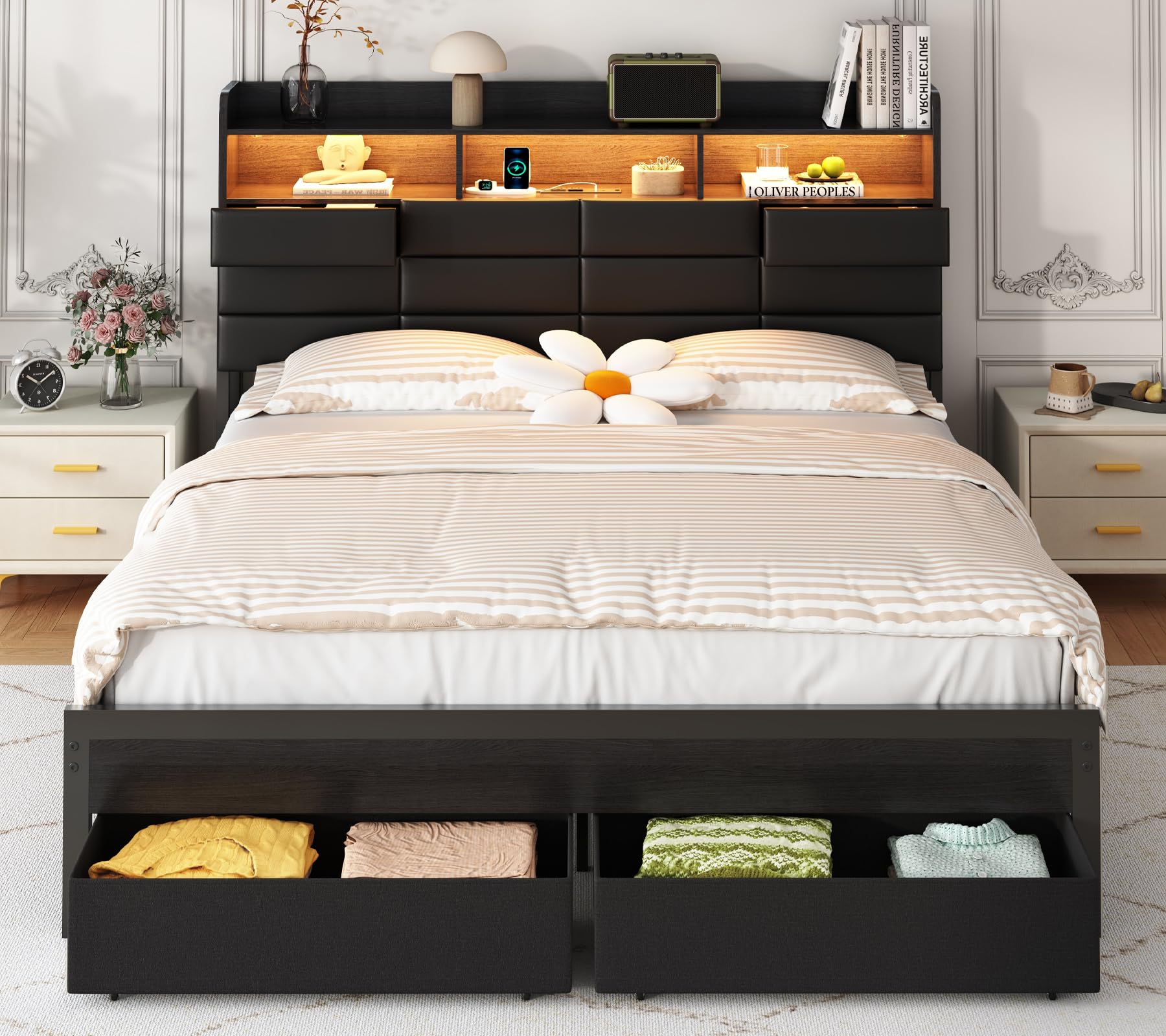 수납 서랍과 충전 스테이션이 있는 킹사이즈 침대 프레임 - King Size Bed Frame With Storage Drawers 리뷰 및 가격