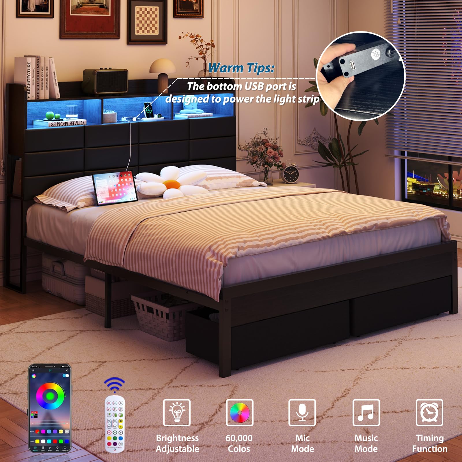 수납 서랍과 충전 스테이션이 있는 킹사이즈 침대 프레임 - King Size Bed Frame With Storage Drawers 리뷰 및 가격