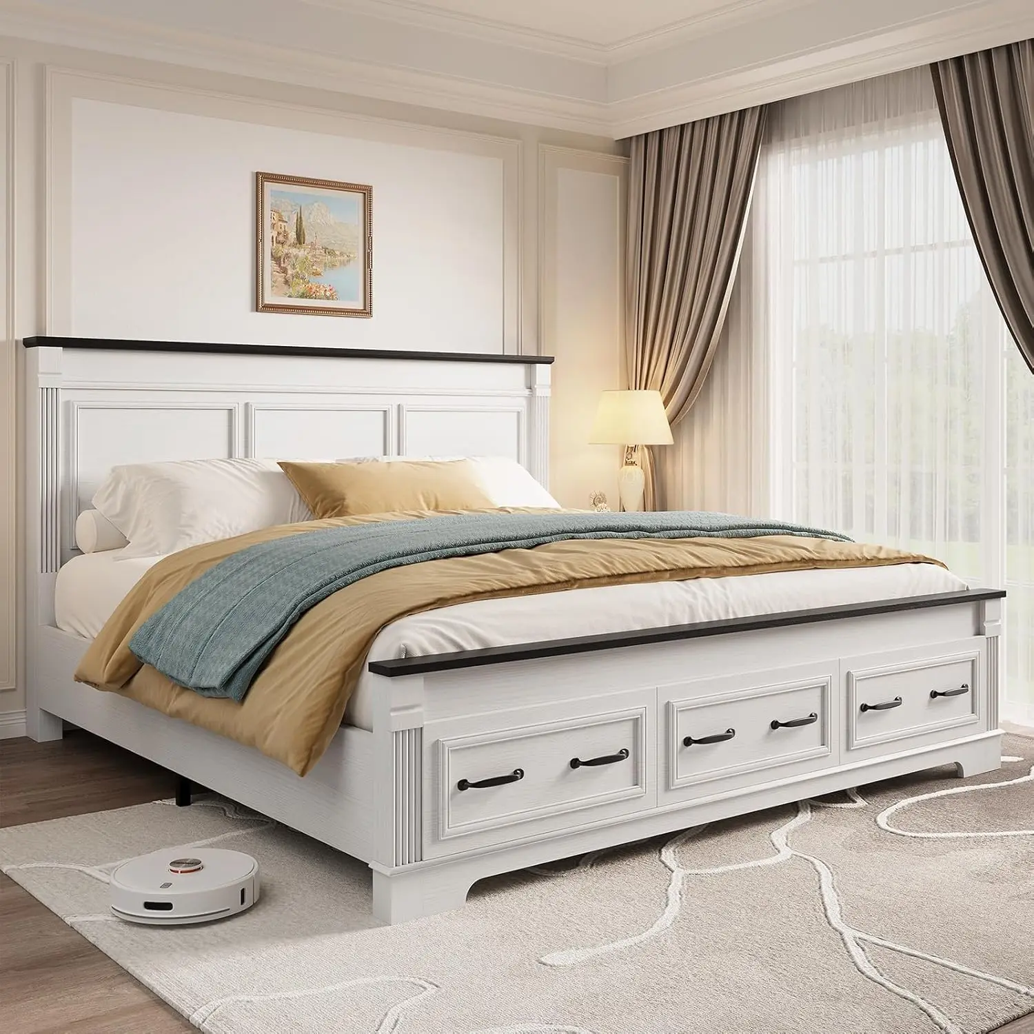헤드보드와 수납 공간이 있는 농가 스타일의 킹사이즈 침 - King Size Bed Frame With Storage Drawers 리뷰 및 가격