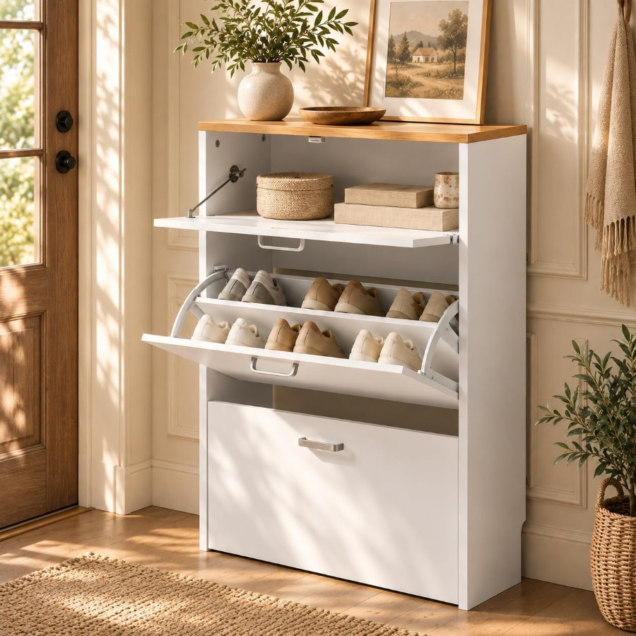 현관용 신발장, 흰색의 좁은 디자인, 폭 25인치 - Shoe Rack Cabinet Narrow Entryway 리뷰 및 가격