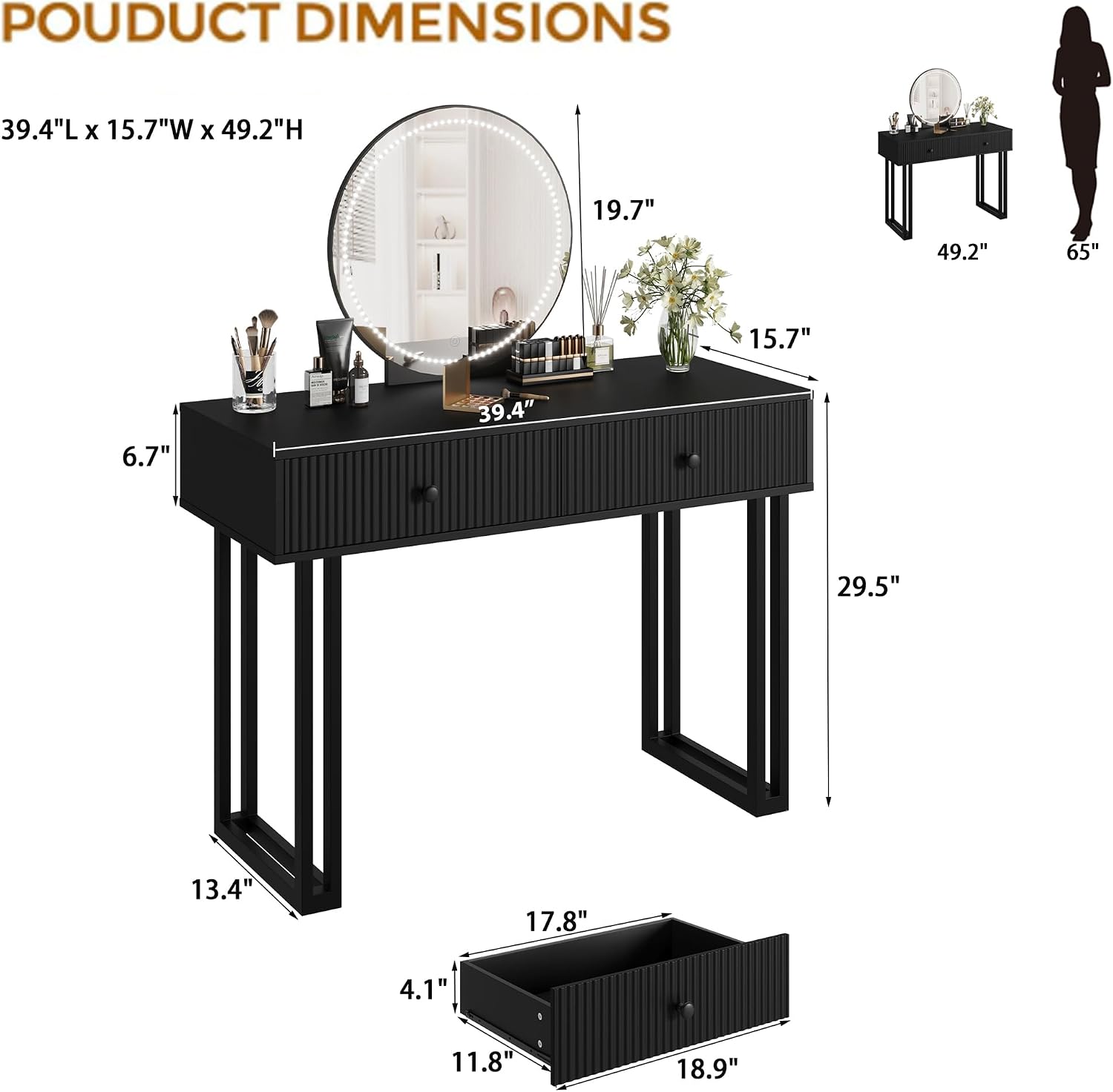 거브(Garvee)의 현대적인 디자인의 검은색 화장대  - Dressing Table Vanity With Lighted Mirror 리뷰 및 가격