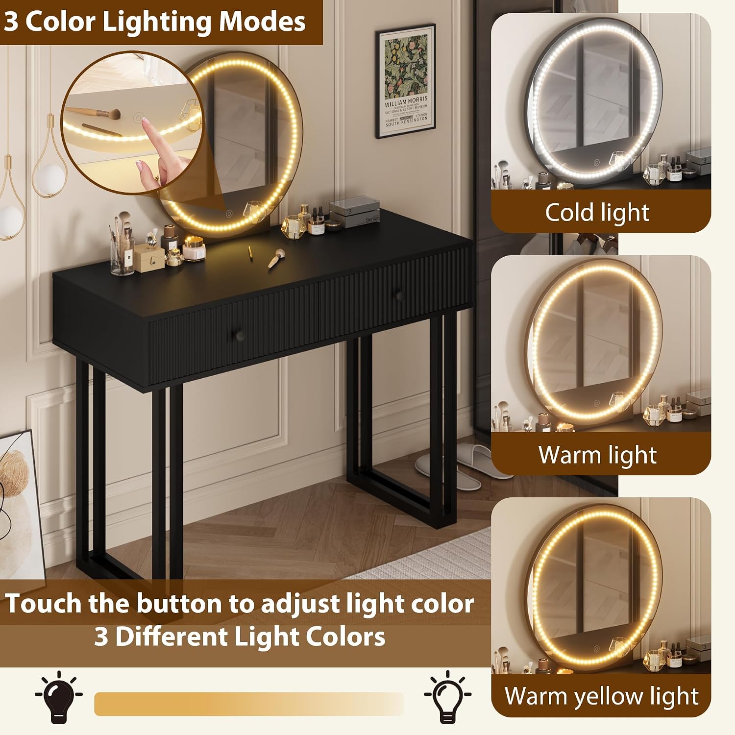 거브(Garvee)의 현대적인 디자인의 검은색 화장대  - Dressing Table Vanity With Lighted Mirror 리뷰 및 가격