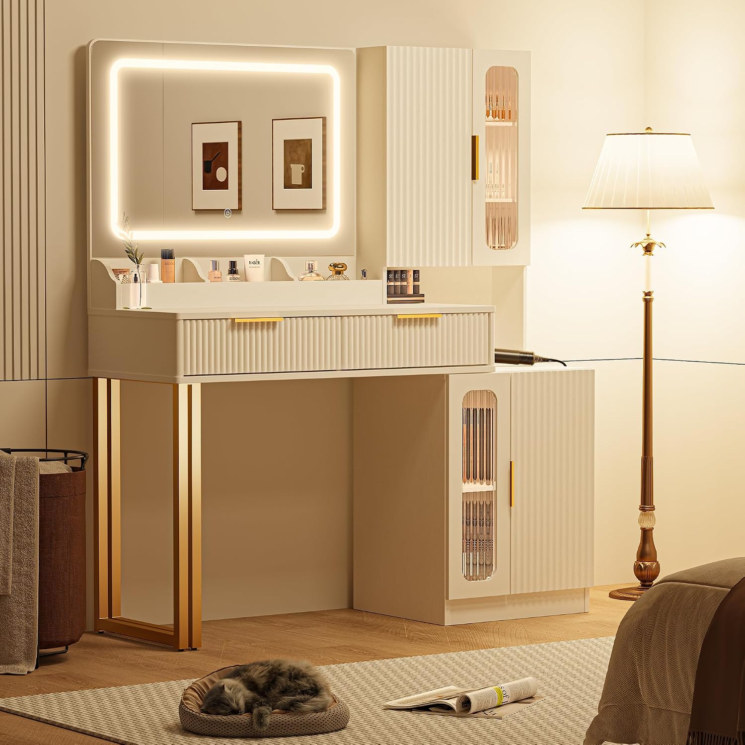 42인치 화장대 거울 조명, 5개 선반 2개 서랍장,  - Dressing Table Vanity With Lighted Mirror 리뷰 및 가격