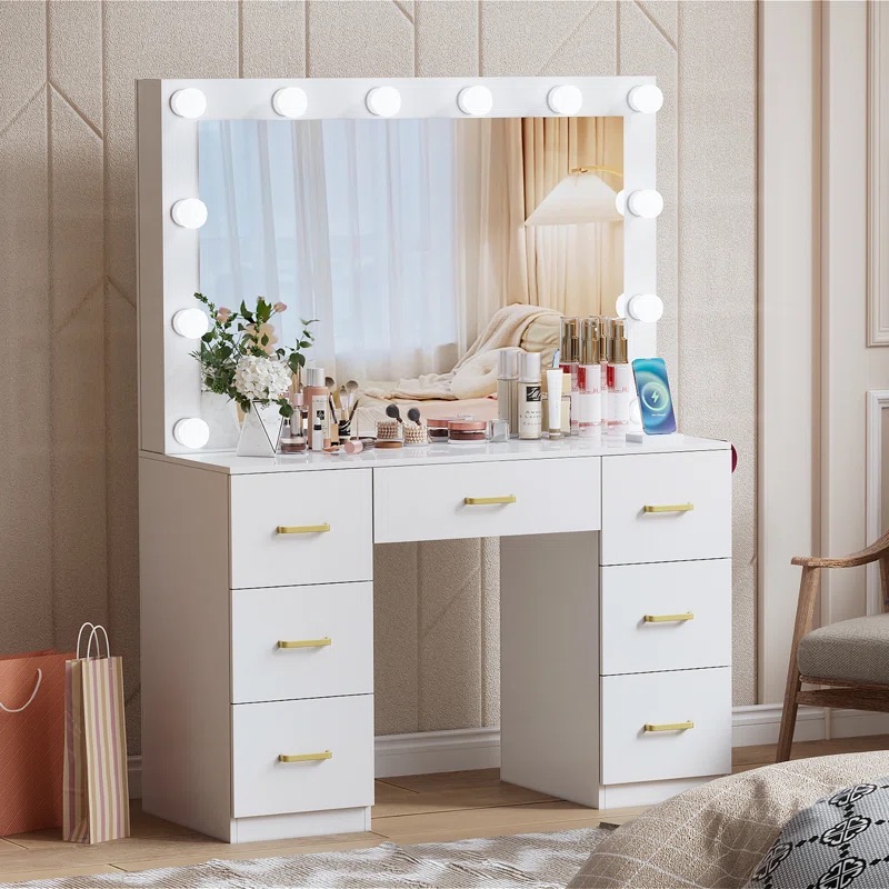 현대적인 화이트 조명 컬러 거울 침실 가구 화장대 세트 - Dressing Table Vanity With Lighted Mirror 리뷰 및 가격