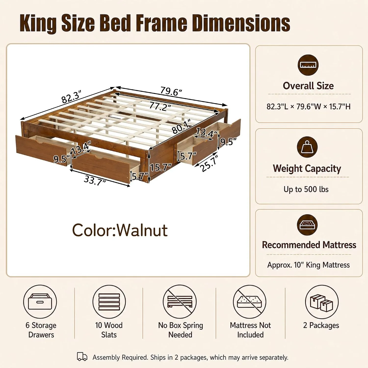 미니멀한 디자인의 소나무 소재 플랫폼 침대 프레임, 6 - King Size Bed Frame With Storage Drawers 리뷰 및 가격