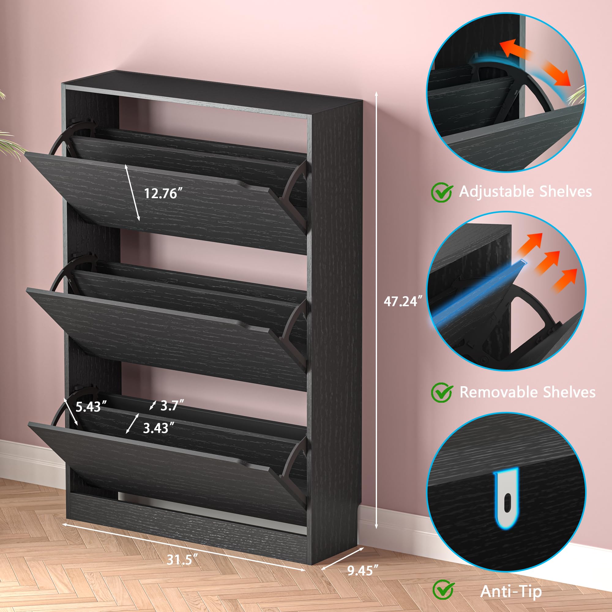 3개의 접이식 서랍이 있는 신발 수납장, 좁은 공간에  - Shoe Rack Cabinet Narrow Entryway 리뷰 및 가격