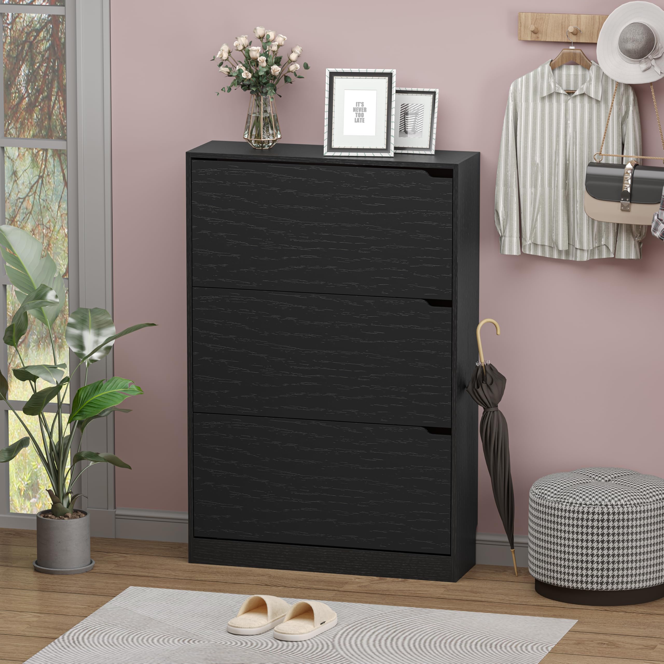 3개의 접이식 서랍이 있는 신발 수납장, 좁은 공간에  - Shoe Rack Cabinet Narrow Entryway 리뷰 및 가격