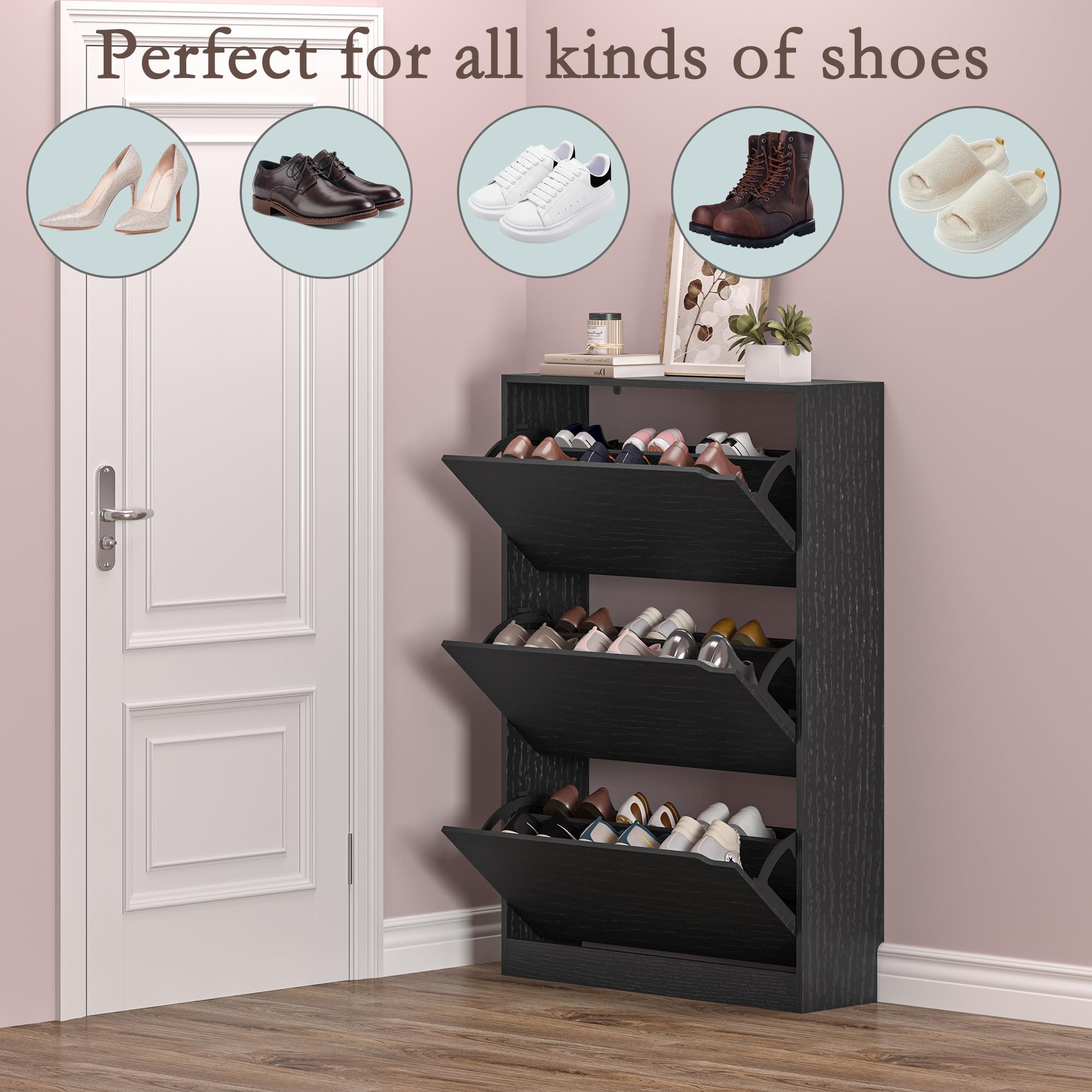 3개의 접이식 서랍이 있는 신발 수납장, 좁은 공간에  - Shoe Rack Cabinet Narrow Entryway 리뷰 및 가격