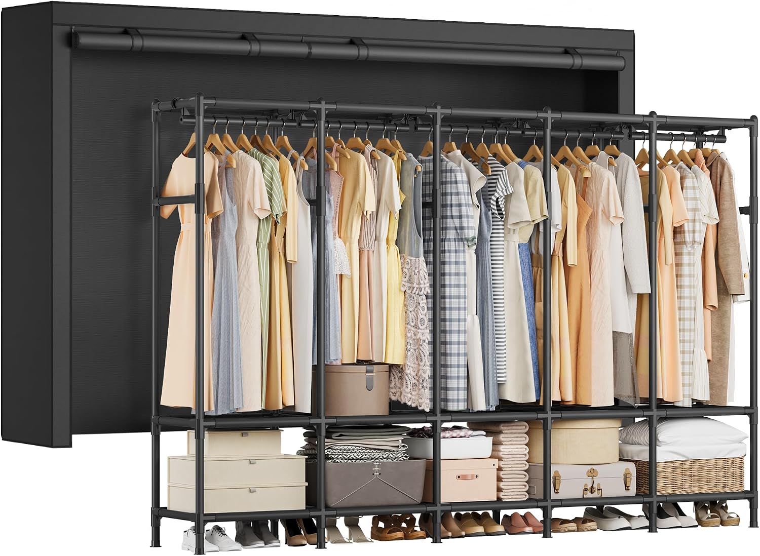 휴대용 옷장 83.5인치, 5개의 옷걸이봉과 10개의  - Wardrobe Closet Portable Fabric Cover 리뷰 및 가격