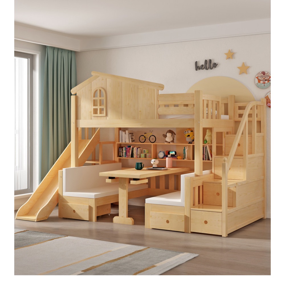 다기능 책상이 있는 이층 침대, 학습 테이블이 있는 공 - Bunk Bed With Stairs And Slide 리뷰 및 가격